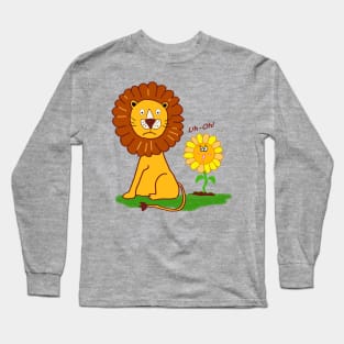 Stunned Lion with Funny Sunflower Long Sleeve T-Shirt